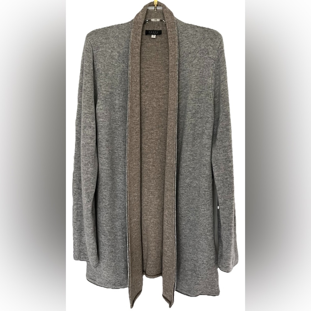 FORTE CASHMERE Luxurious Soft 100% Cashmere REVERSIBLE Cardigan XL Brown Grey